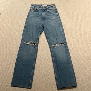 Zara Women’s High Waisted Wide Leg Jeans Mid Wash